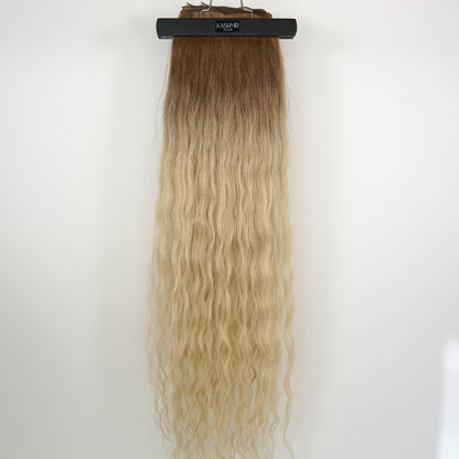 Kashmir Flat Weft - 28”+ Light Brown Curly Wavy - 2 Wefts