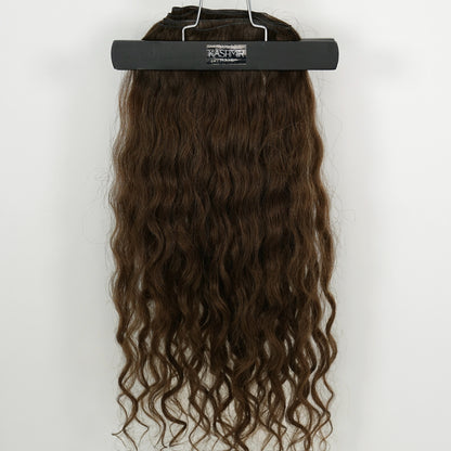 Kashmir Flat Weft - 18” Medium Brown Curly - 2 Wefts