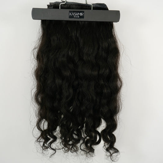 Kashmir Flat Weft - 16” Dark Brown Curly  - 2 Wefts